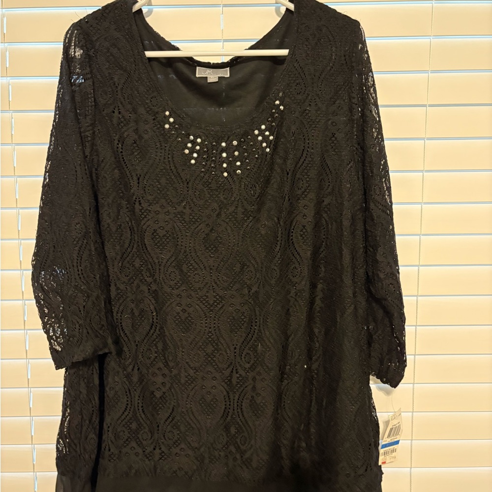 JM Collection Black Boxy Embellished Blouse